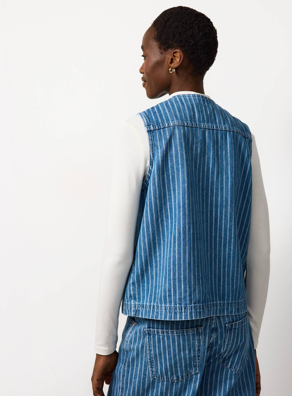 Mid Blue Striped Denim Co-ord Waistcoat 12 - Image 4